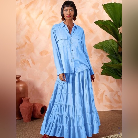 NWT Erika Peña SET Anna cielo blue maxi skirt and button down shirt size XS/S - Picture 3 of 10
